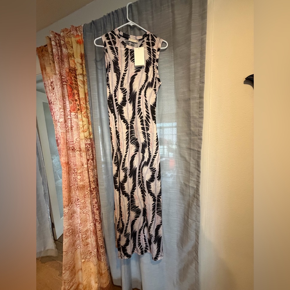 Ulla Johnson Black and Cream Feather-Print Sleeveless Maxi Dress
